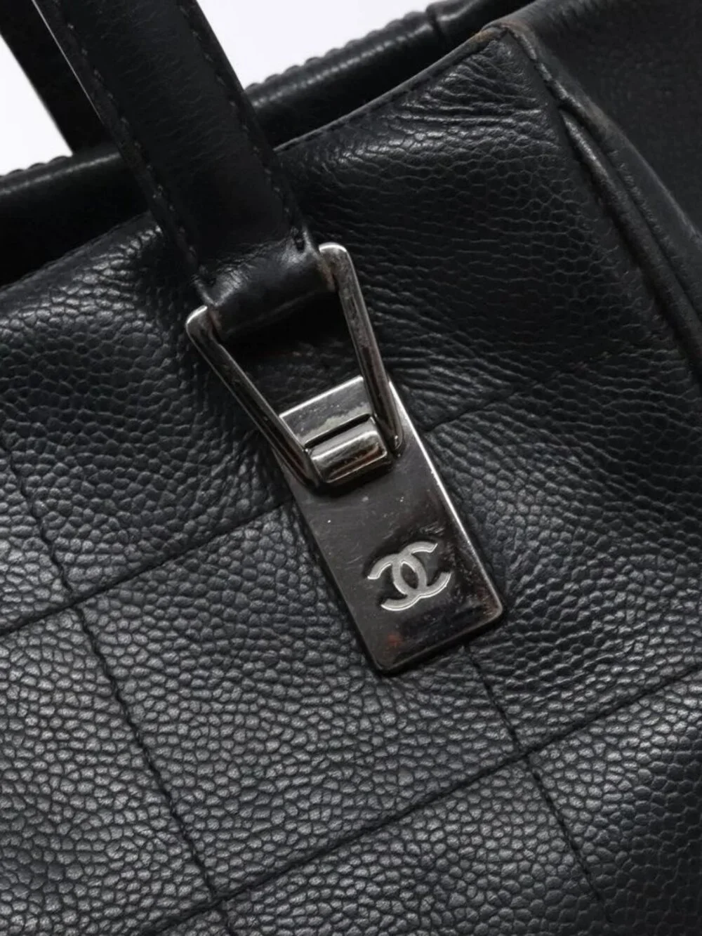 CHANEL Choco Bar COCO Mark Hand Bag Canvas Black Silver CC Auth BA5420
